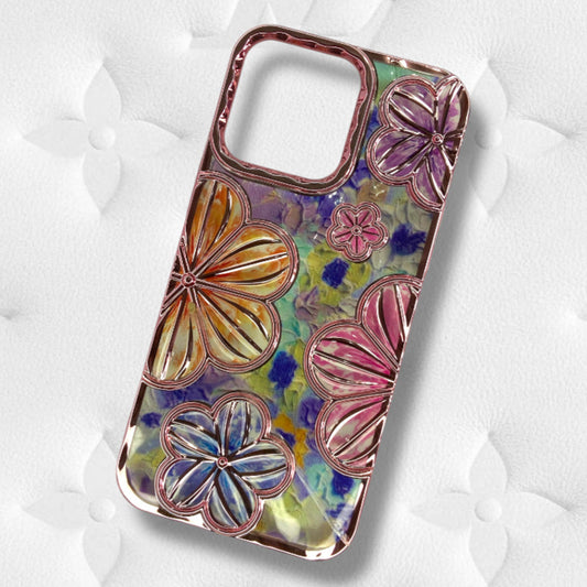 Premium Chrome Transparent Flower Design Protective Case For iPhone 15 Pro