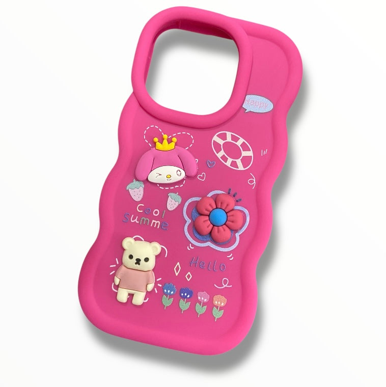 Premium Silicon Teddy Bear Embossed Protective Case For iPhone 15 Pro Max
