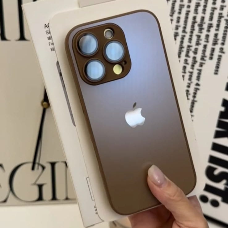 Premium Side Soft Matte Glass Logo Case With Camera Protection For iPhone 15