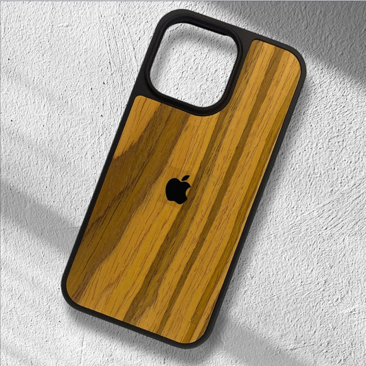 Premium Side Soft Back Hard Wooden Texture Logo Protective Case For 14 Pro Max